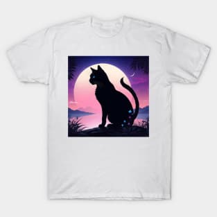 Black cat silhouette with moon T-Shirt